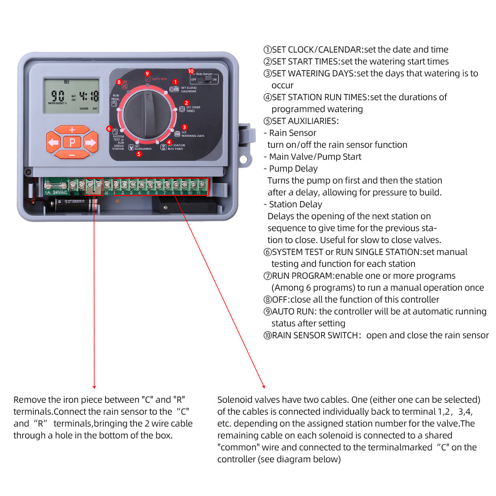 11 Station Garden Automatic Irrigation 220-240V AC Controller Water Timer Watering System with EU standard Internal Transformer #10469 - Aqualin Official Store