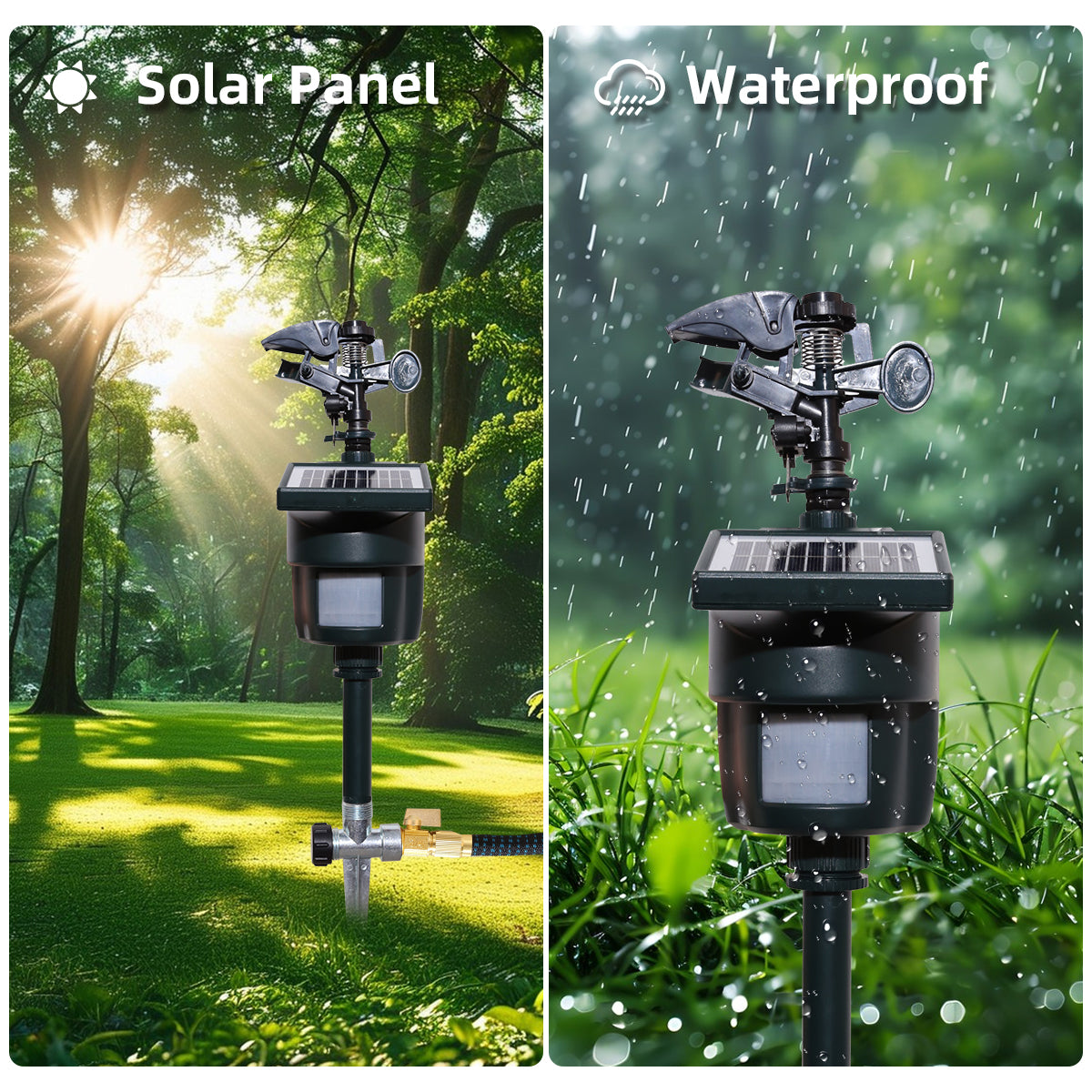 Motion Activated Sprinkler with Day & Night Detection Modes Water Jet Animal Repellent with Solar Panel Bird Heron Cat Repellent Garden Wild Animals for Yard#31012L