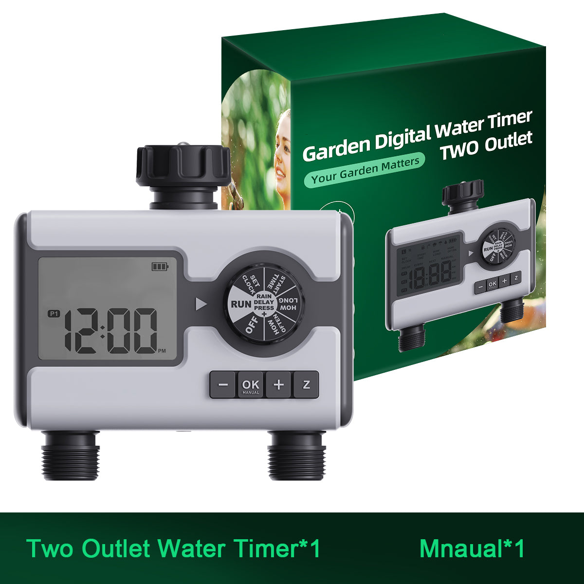 2 Outlet Water Timer Automatic Watering System Watering Hose Time r for Garden Hose Sprinkler Timer with Rain Delay