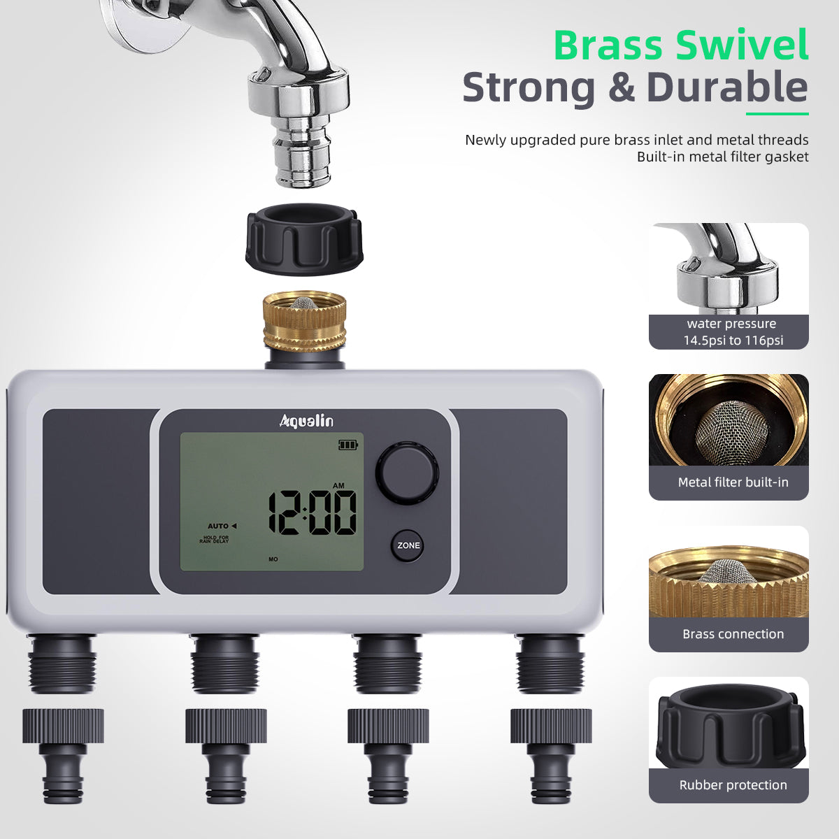 4-Outlet Water Timer Automatic Irrigation Hose Sprinkler Timer 4 Zone Programmable Garden Watering Systems Controller
