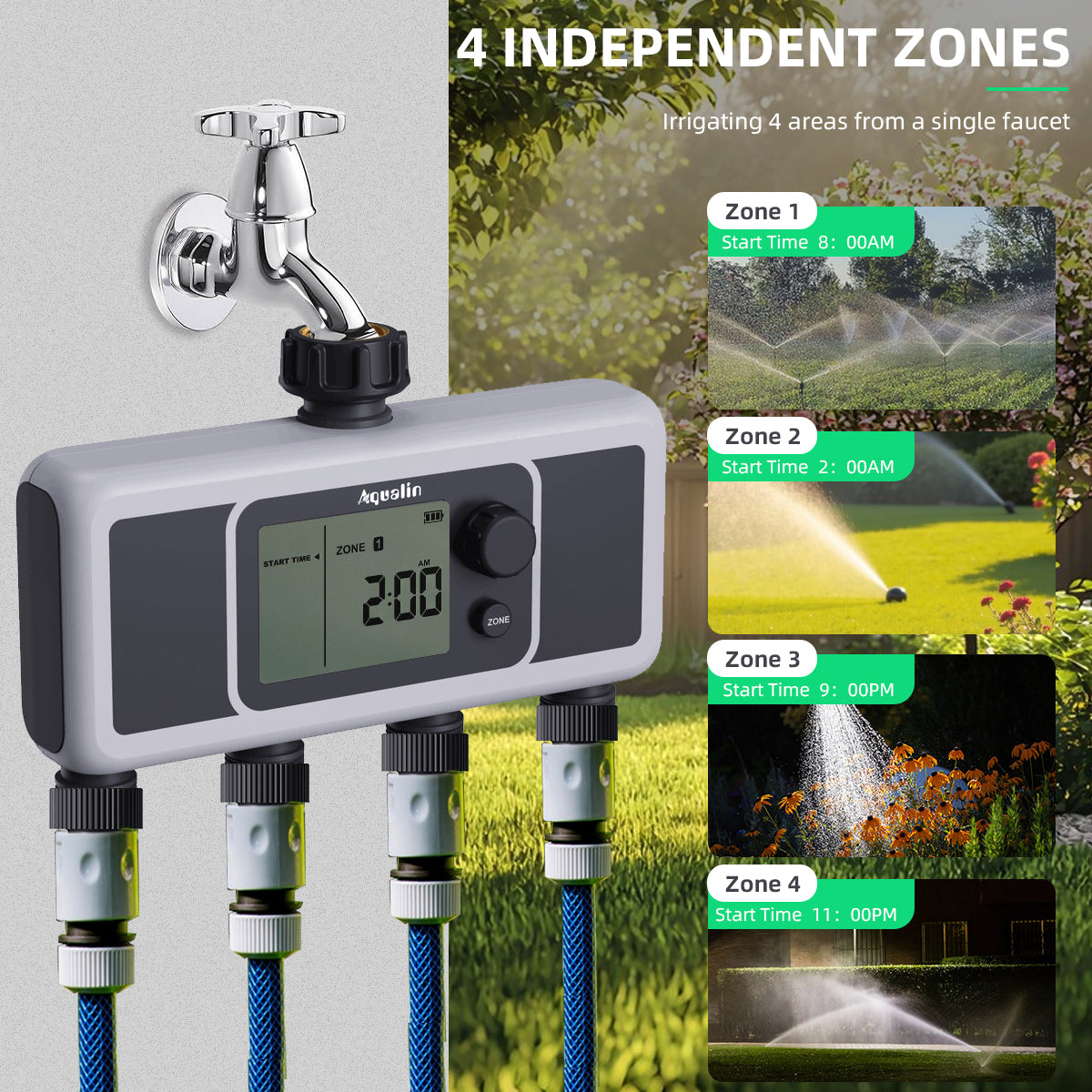 4-Outlet Water Timer Automatic Irrigation Hose Sprinkler Timer 4 Zone Programmable Garden Watering Systems Controller