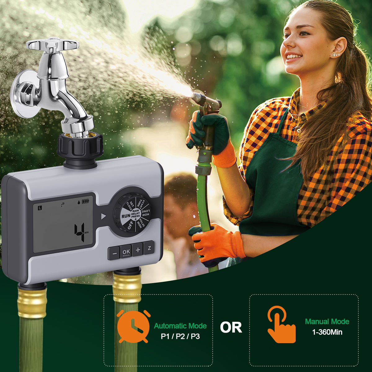 2 Outlet Water Timer Automatic Watering System Watering Hose Time r for Garden Hose Sprinkler Timer with Rain Delay