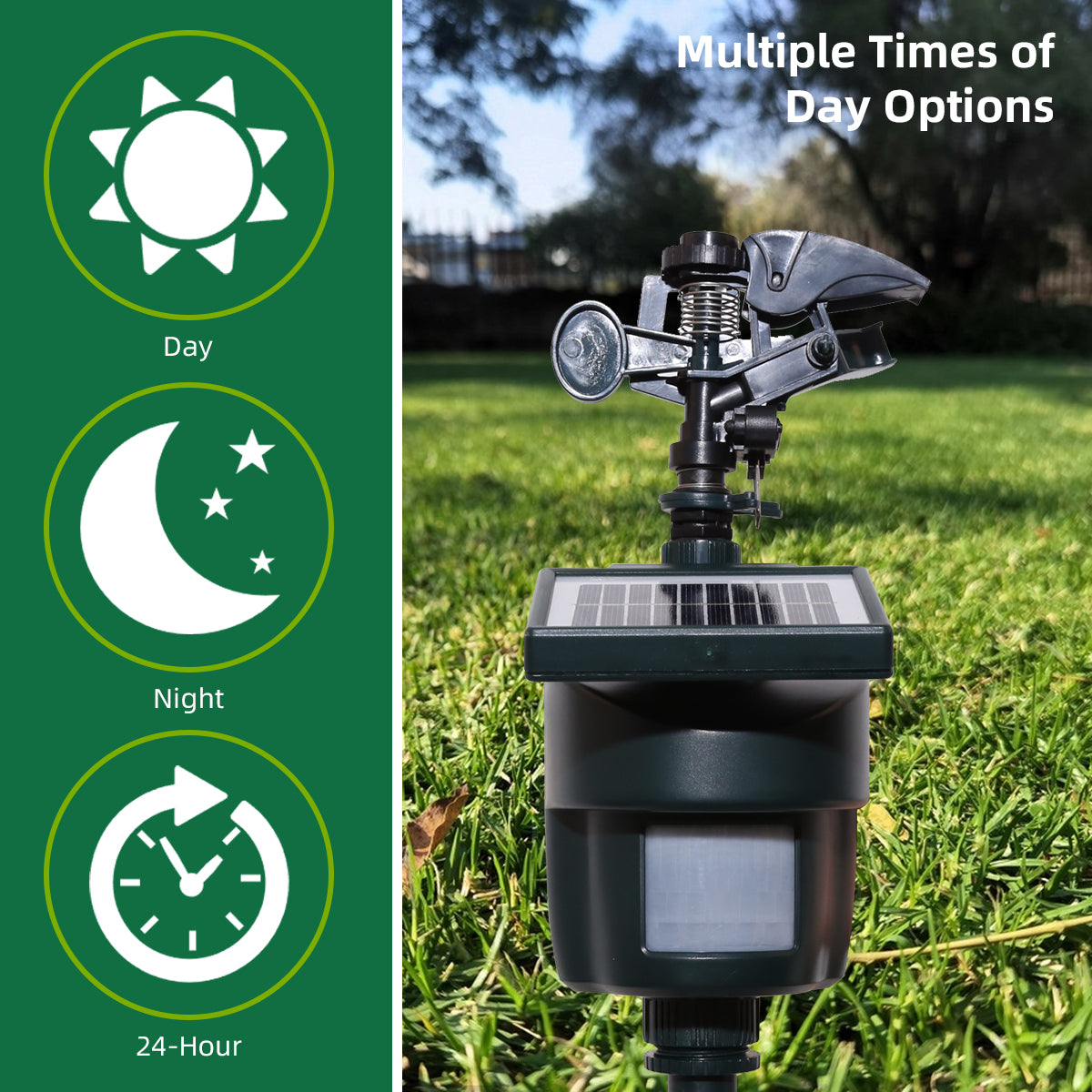 Motion Activated Sprinkler with Day & Night Detection Modes Water Jet Animal Repellent with Solar Panel Bird Heron Cat Repellent Garden Wild Animals for Yard#31012L