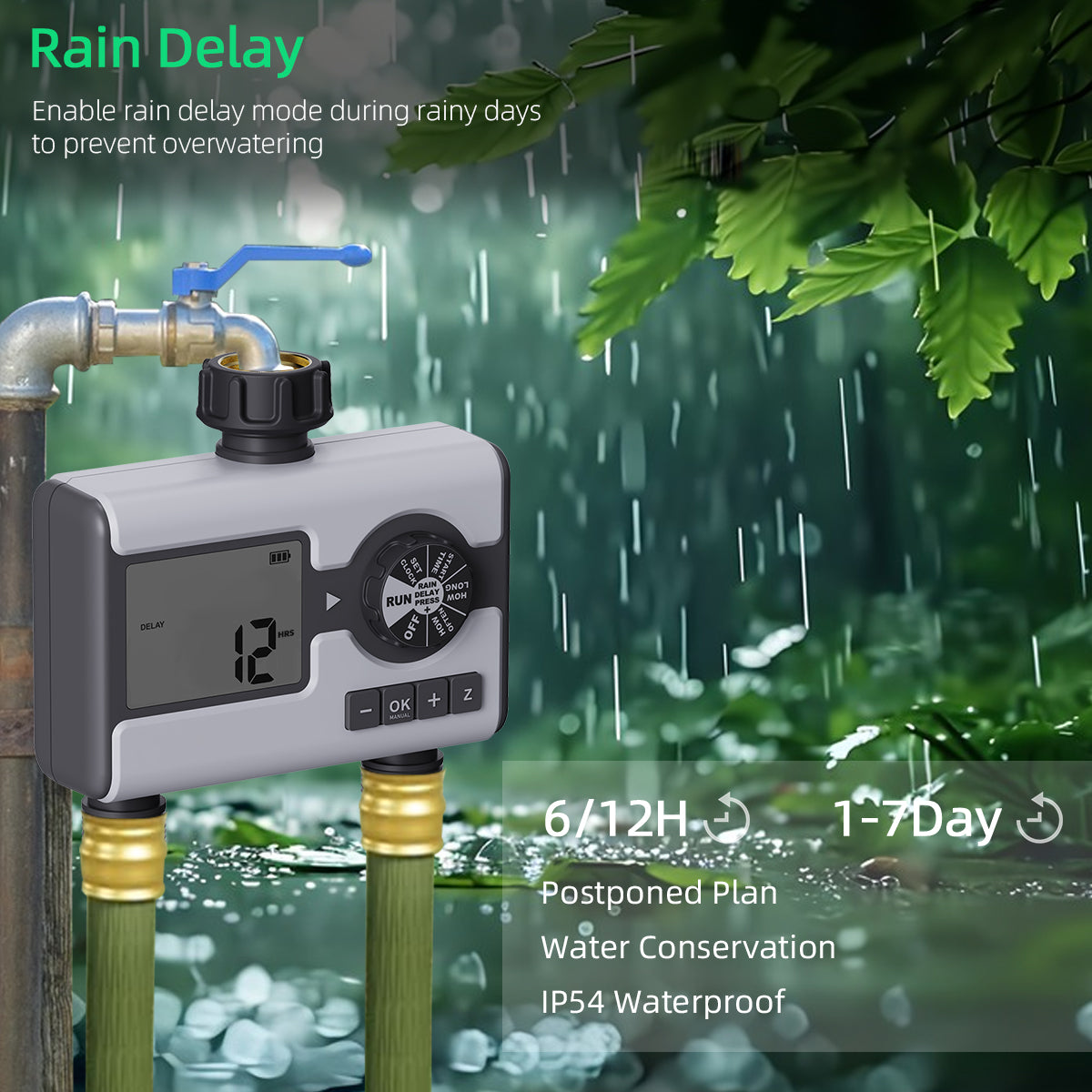 2 Outlet Water Timer Automatic Watering System Watering Hose Time r for Garden Hose Sprinkler Timer with Rain Delay