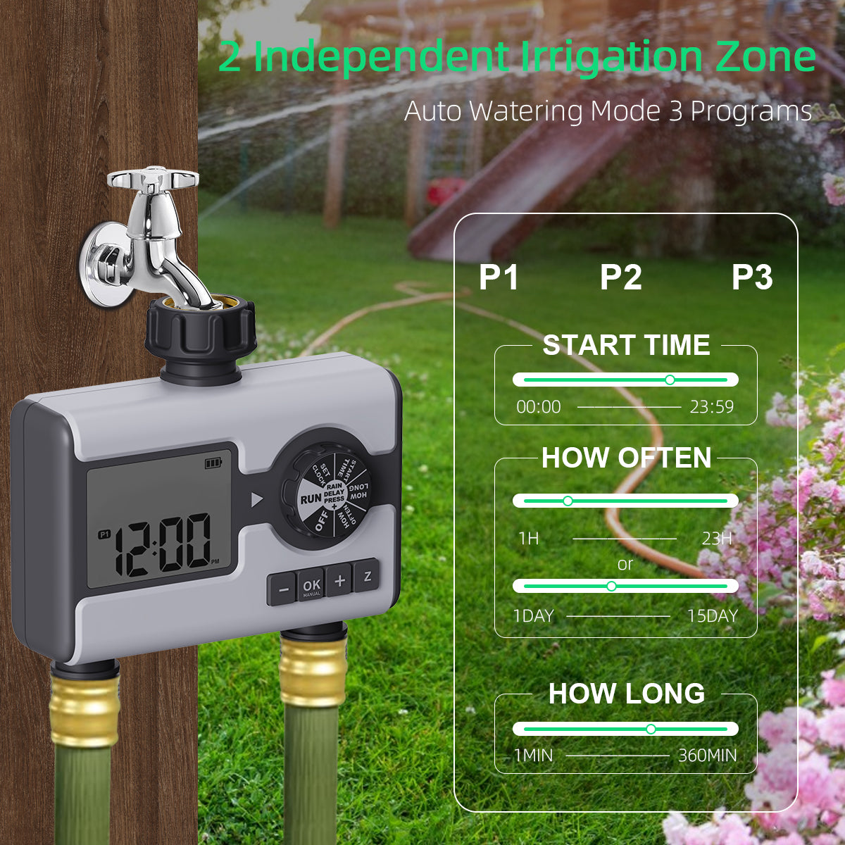 2 Outlet Water Timer Automatic Watering System Watering Hose Time r for Garden Hose Sprinkler Timer with Rain Delay
