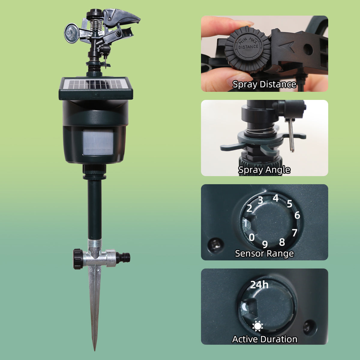 Motion Activated Sprinkler with Day & Night Detection Modes Water Jet Animal Repellent with Solar Panel Bird Heron Cat Repellent Garden Wild Animals for Yard#31012L