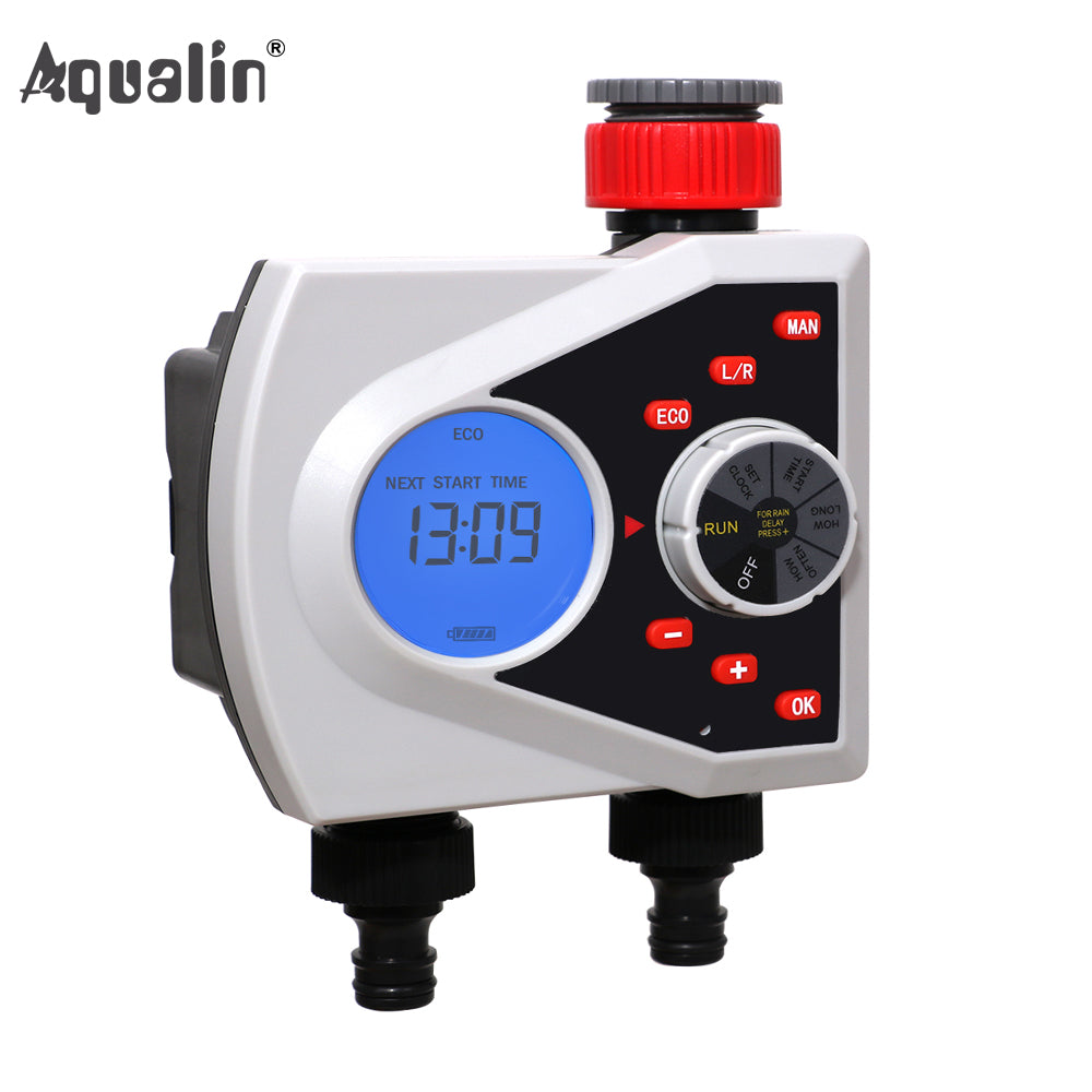 Two Outlets Garden Automatic Watering Timer Digital Electronic Solenoid Valve Sprinkler Timer Irrigation Controller System#21076 - Aqualin Official Store