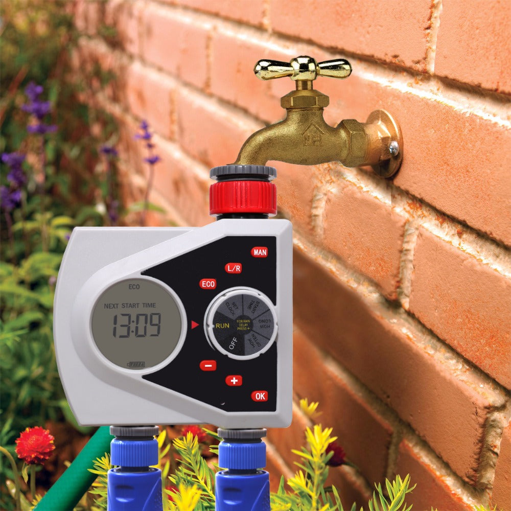 Two Outlets Garden Automatic Watering Timer Digital Electronic Solenoid Valve Sprinkler Timer Irrigation Controller System#21076 - Aqualin Official Store