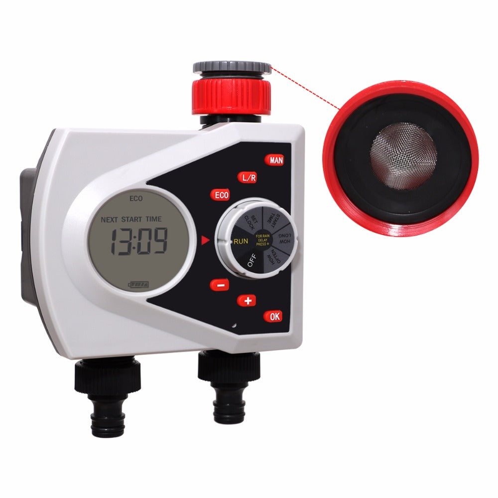 Two Outlets Garden Automatic Watering Timer Digital Electronic Solenoid Valve Sprinkler Timer Irrigation Controller System#21076 - Aqualin Official Store