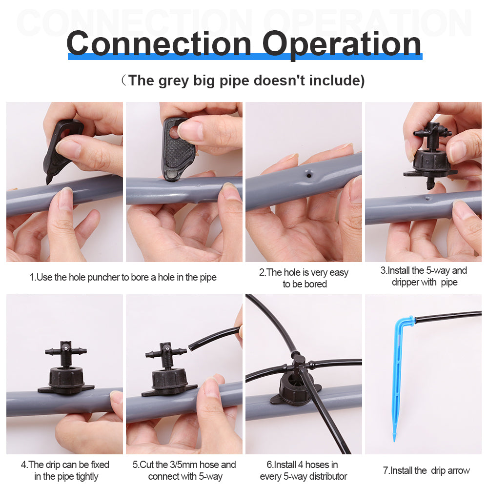 30M 3/5MM Hose Garden 60PCS Drip Arrow Watering Kits 4L/8L 5-way Distributor Drip Irrigation System in Greenhouse,Yard#26301-14 - Aqualin Official Store