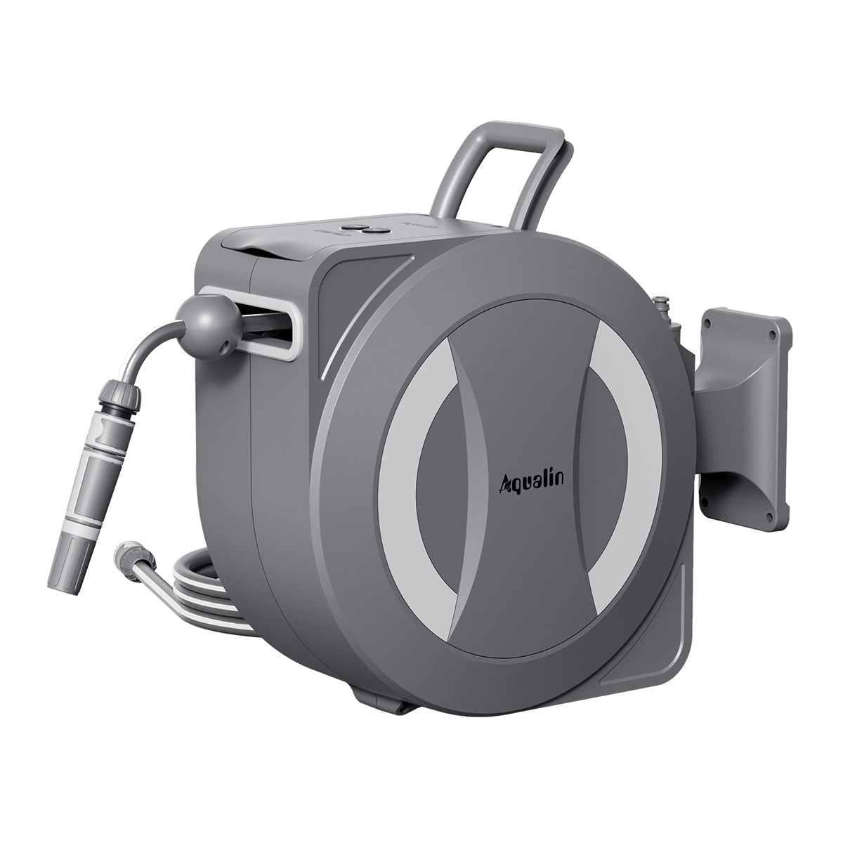 Aqualin Battery-Powered Retractable Electric Garden Hose Reel Wall Mounted Hose Reel 30m+2m, 180° Pivoting Auto Lock and Rewind Includes Wall Fixings and Spray Nozzle#25705