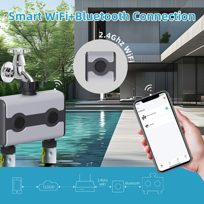 WiFi Garden Water Timer 2 Zones Smart Watering Timers for Irrigation with WiFi Hub Sprinkler Hose Timer  APP Control#21188+21189