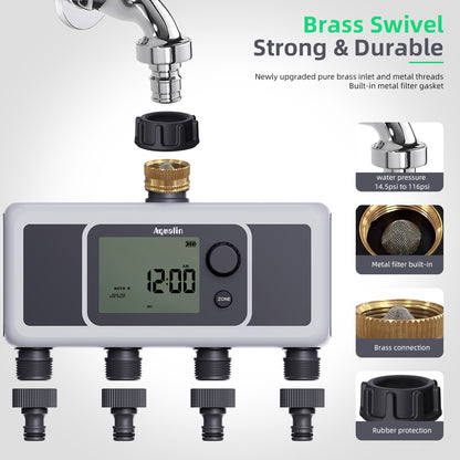 4-Outlet Water Timer Automatic Irrigation Hose Sprinkler Timer 4 Zone Programmable Garden Watering Systems Controller