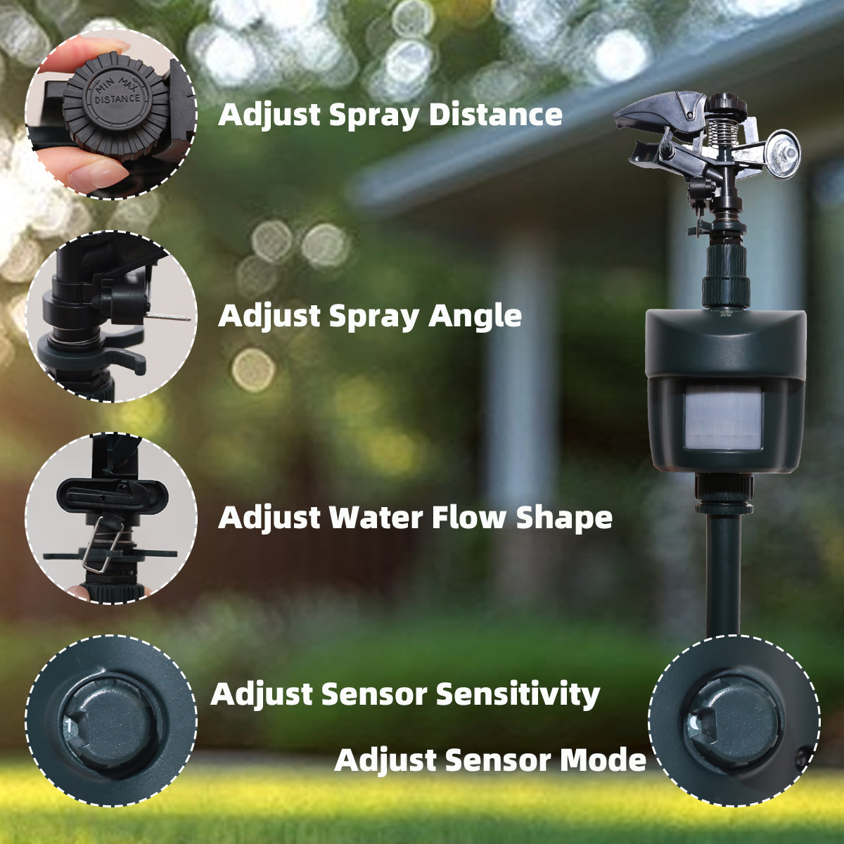 Water Jet Animal Repellent with Day & Night Detection Modes Motion Activated Sprinkler Bird Heron Cat Repellent Garden Wild Animals Up to 10M Range#31011L
