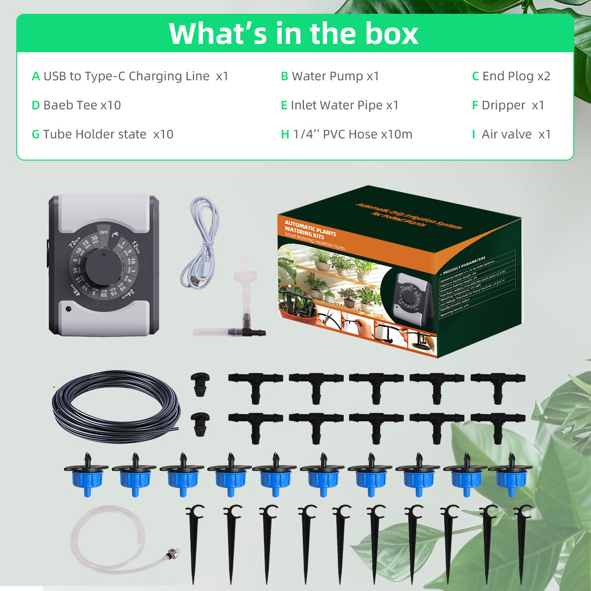 Aqualin Automatic Watering System Houseplants Waterer Indoor Irrigation Kit Self DIY Watering System and Programmable Water Timer for 10 Potted Plants#22096