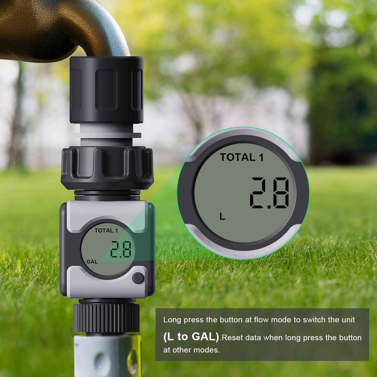 Aqualin Water Flow Meter with Brass Inlet Metal Thread High Measure Accuracy Measure Gallon/Liter Consumption RV Water Tank Filling, Lawn Sprinkler, Irrigation System#21295