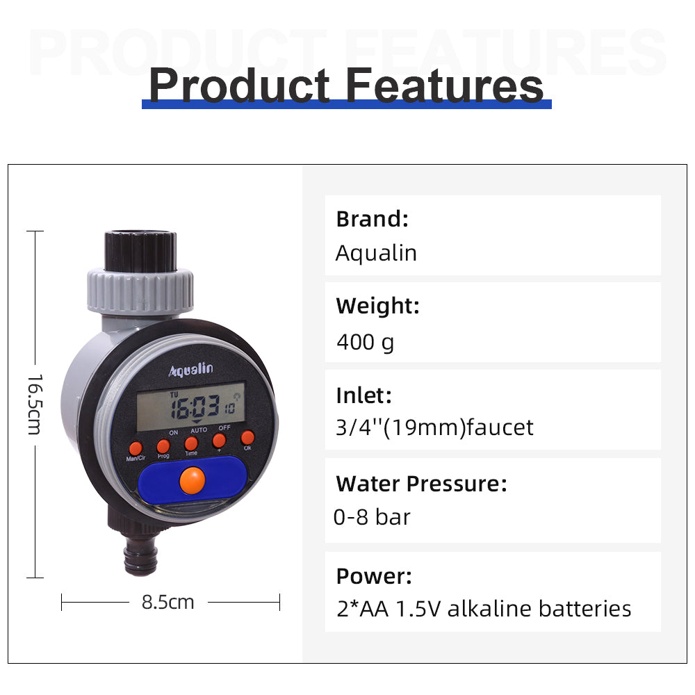 Automatic LCD Display Watering Timer Electronic Home Garden Ball Valve Water Timer For Garden Irrigation 21026 Upgrade # 21526 - Aqualin Official Store