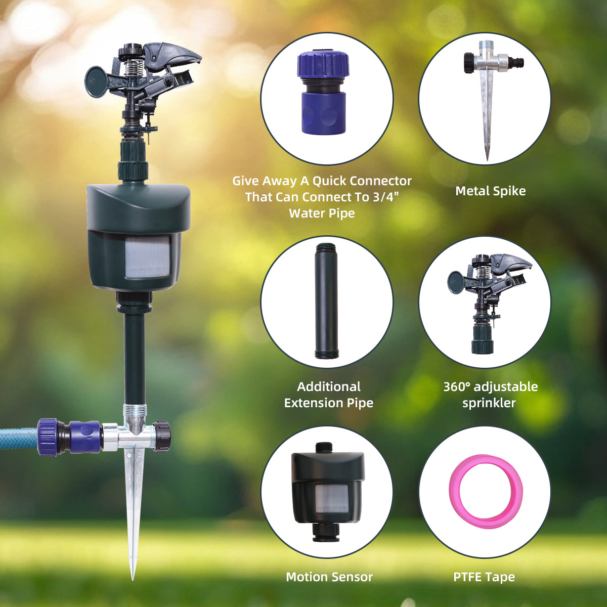 Water Jet Animal Repellent with Day & Night Detection Modes Motion Activated Sprinkler Bird Heron Cat Repellent Garden Wild Animals Up to 10M Range#31011L