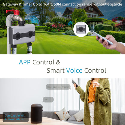 WiFi Garden Water Timer 2 Zones Smart Watering Timers for Irrigation with WiFi Hub Sprinkler Hose Timer  APP Control#21188+21189