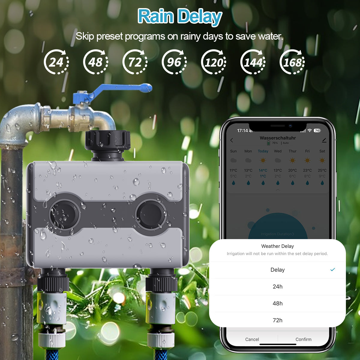 WiFi Garden Water Timer 2 Zones Smart Watering Timers for Irrigation with WiFi Hub Sprinkler Hose Timer  APP Control#21188+21189
