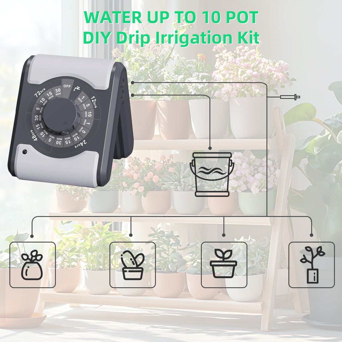 Aqualin Automatic Watering System Houseplants Waterer Indoor Irrigation Kit Self DIY Watering System and Programmable Water Timer for 10 Potted Plants#22096
