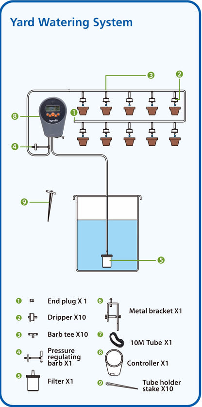 Automatic LCD Display Drip Irrigation Set Garden Flower Water Timer Watering Kit with Built-in High Quality Membrane Pump #22078 - Aqualin Official Store