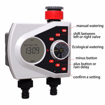 Two Outlets Garden Automatic Watering Timer Digital Electronic Solenoid Valve Sprinkler Timer Irrigation Controller System#21076 - Aqualin Official Store