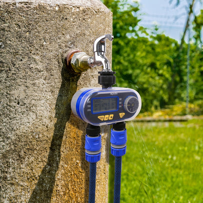 Two Outlet Garden Digital Electronic Water Timer Solenoid Valve Garden Irrigation Controller for Garden,Yard#21060 - Aqualin Official Store