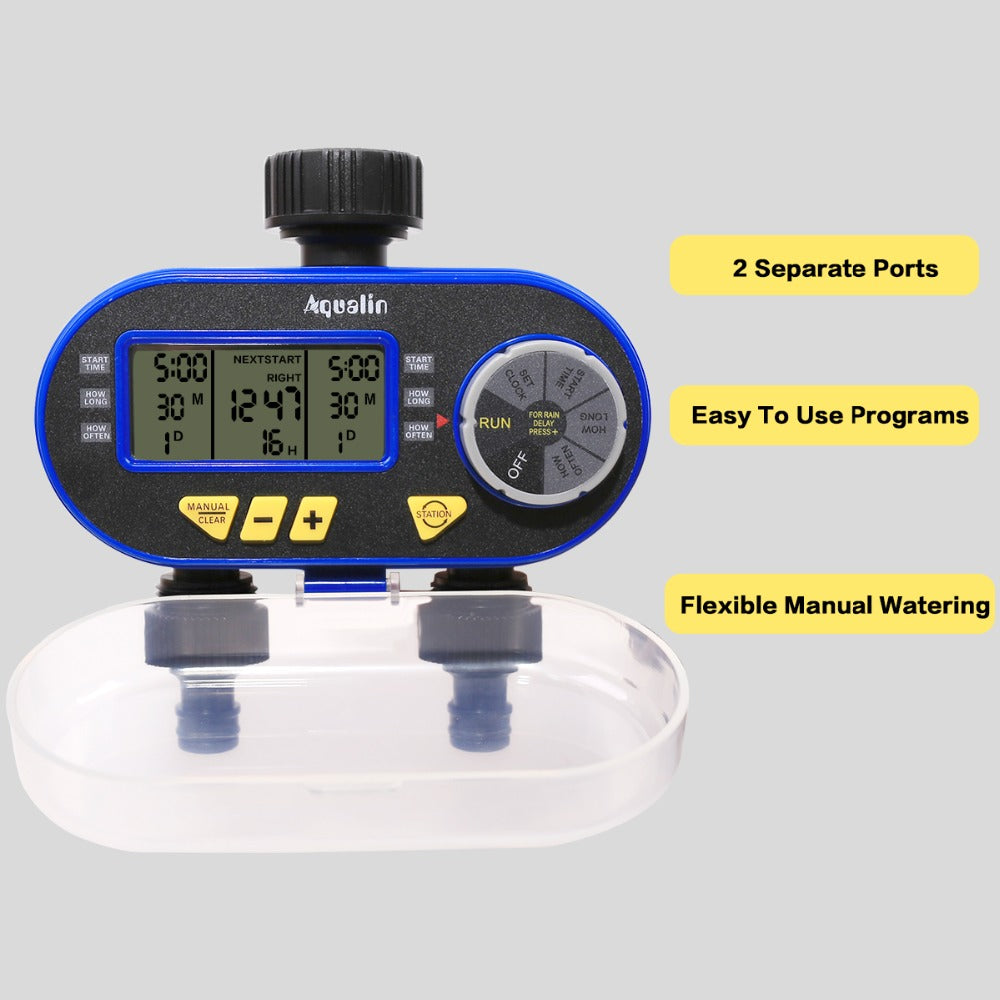 Two Outlet Garden Digital Electronic Water Timer Solenoid Valve Garden Irrigation Controller for Garden,Yard#21060 - Aqualin Official Store