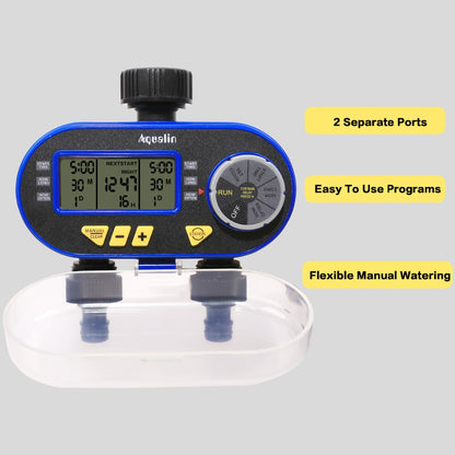 Two Outlet Garden Digital Electronic Water Timer Solenoid Valve Garden Irrigation Controller for Garden,Yard#21060 - Aqualin Official Store