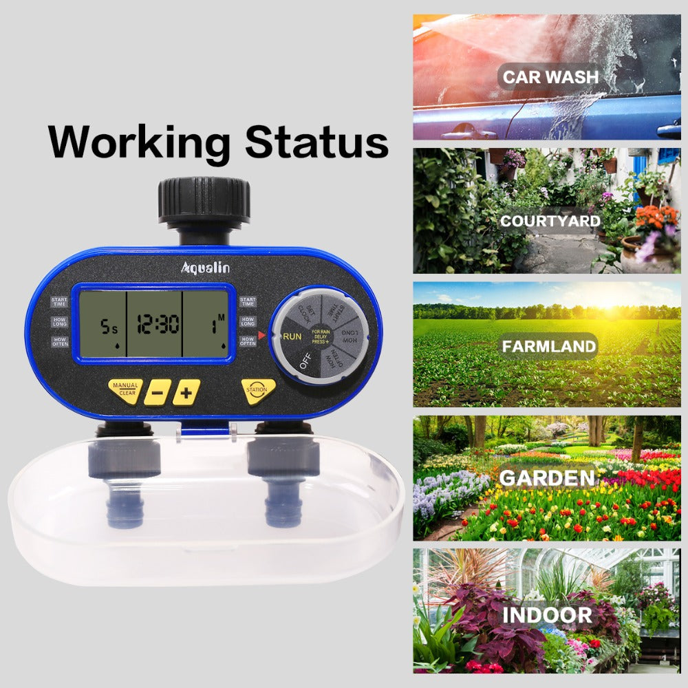 Two Outlet Garden Digital Electronic Water Timer Solenoid Valve Garden Irrigation Controller for Garden,Yard#21060 - Aqualin Official Store