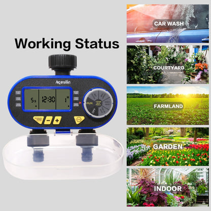 Two Outlet Garden Digital Electronic Water Timer Solenoid Valve Garden Irrigation Controller for Garden,Yard#21060 - Aqualin Official Store