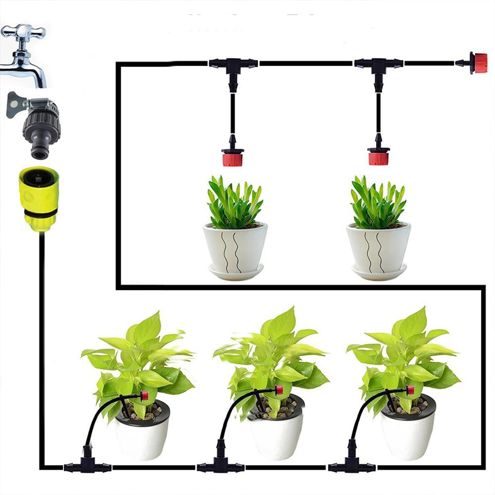 Micro Drip Plant Watering Kit DIY Garden Irrigation Mist Cooling System with Adjustable Nozzles and Water Timer Package - Aqualin Official Store