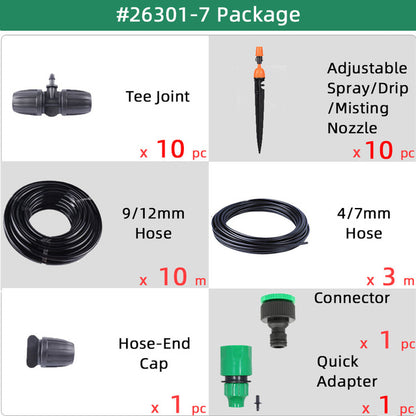 Micro Drip Plant Watering Kit DIY Garden Irrigation Mist Cooling System with Adjustable Nozzles and Water Timer Package - Aqualin Official Store