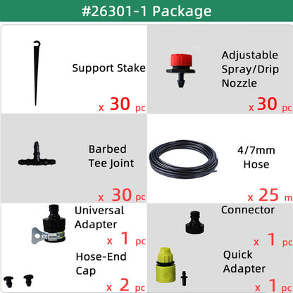 Micro Drip Plant Watering Kit DIY Garden Irrigation Mist Cooling System with Adjustable Nozzles and Water Timer Package - Aqualin Official Store