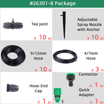 Micro Drip Plant Watering Kit DIY Garden Irrigation Mist Cooling System with Adjustable Nozzles and Water Timer Package - Aqualin Official Store