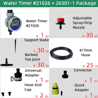 Micro Drip Plant Watering Kit DIY Garden Irrigation Mist Cooling System with Adjustable Nozzles and Water Timer Package - Aqualin Official Store