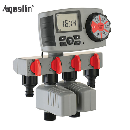 Aqualin Automatic 4-Zone Irrigation System Watering Timer Garden Water Timer Controller System with 2 Solenoid Valve #10204 - Aqualin Official Store