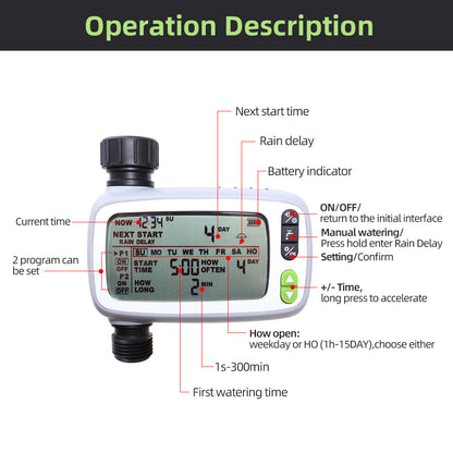 Garden Automatic LCD Big Screen Water Timer Irrigation Controller System for Planting Watering #21139 - Aqualin Official Store