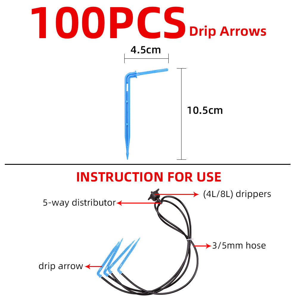 30M 3/5MM Hose Garden 60PCS Drip Arrow Watering Kits  4L/8L 5-way Distributor Drip Irrigation System in Greenhouse,Yard#26301-14 - Aqualin Official Store